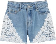 Tractr Kids' Floral Lace Denim Shorts