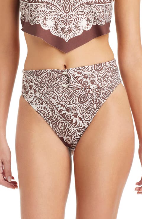 Printed High Waist Bikini Bottoms