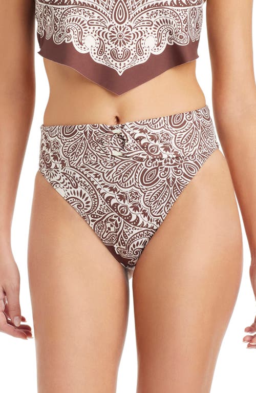 Sanctuary Printed High Waist Bikini Bottoms In Brown