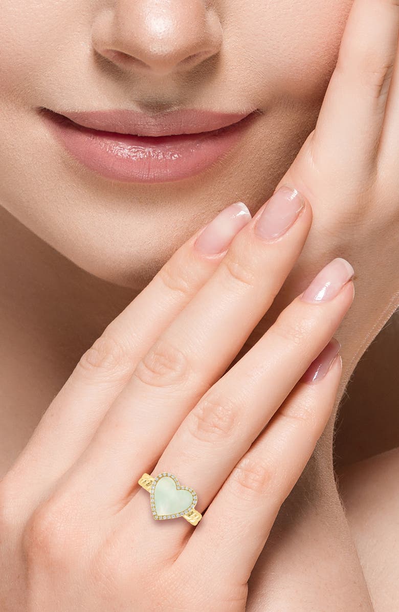 EFFY 14K Gold Diamond Halo Mother-of-Pearl Heart Ring - 0.11 ctw, Alternate, color, White