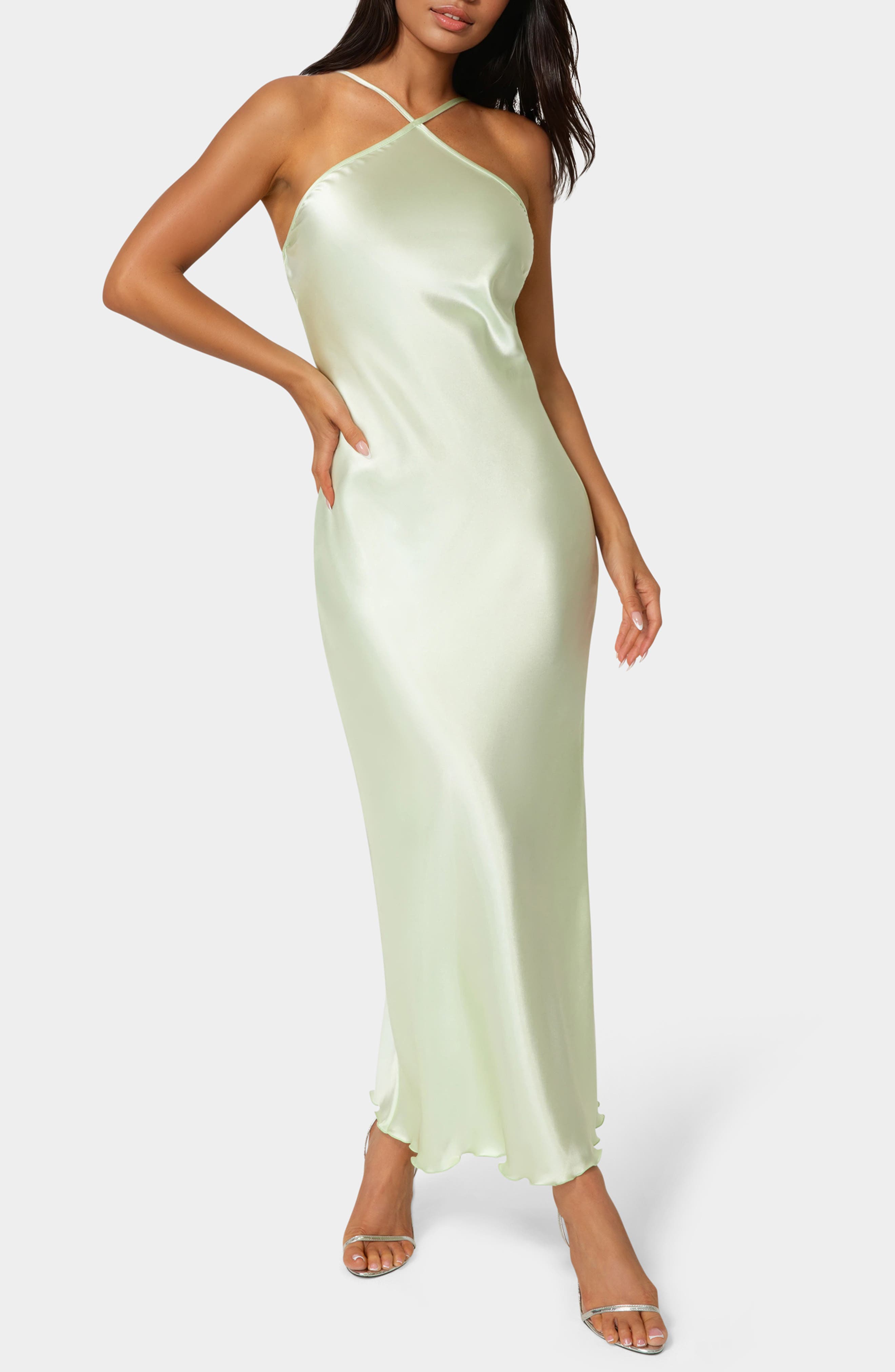 bebe Satin Halter Dress