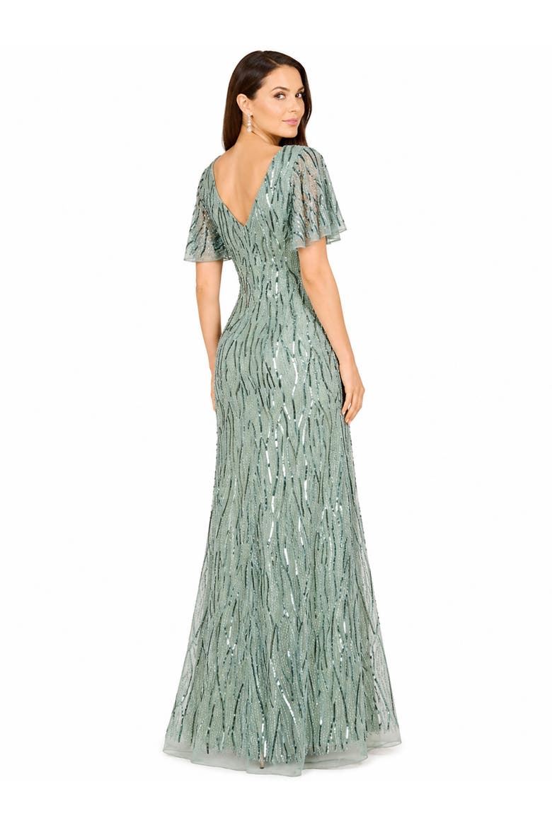 Beaded Faux-Wrap V-Neck Bridal Gown, Alternate, color, Green Mist