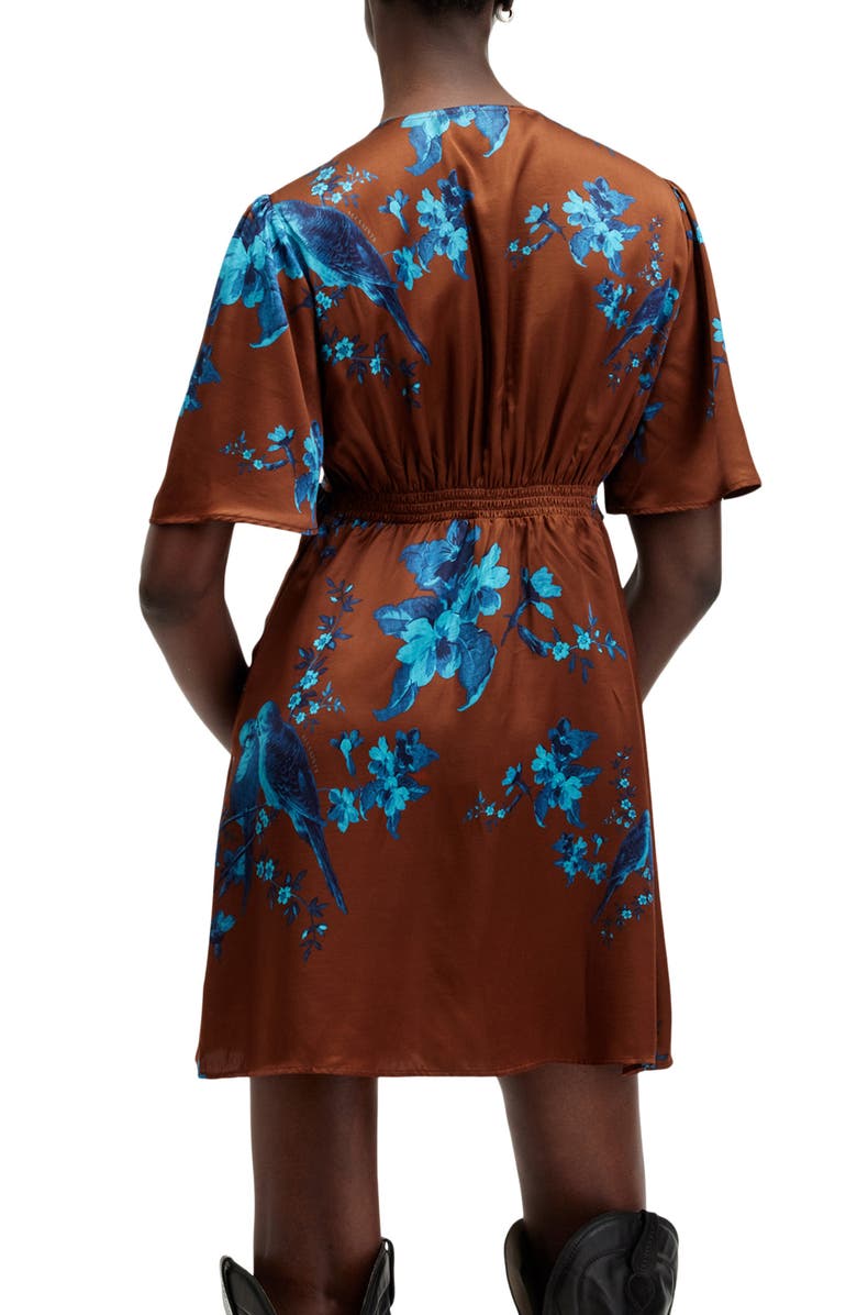 AllSaints Tian Iona Short Sleeve Empire Waist Satin Dress, Alternate, color, Rust Red