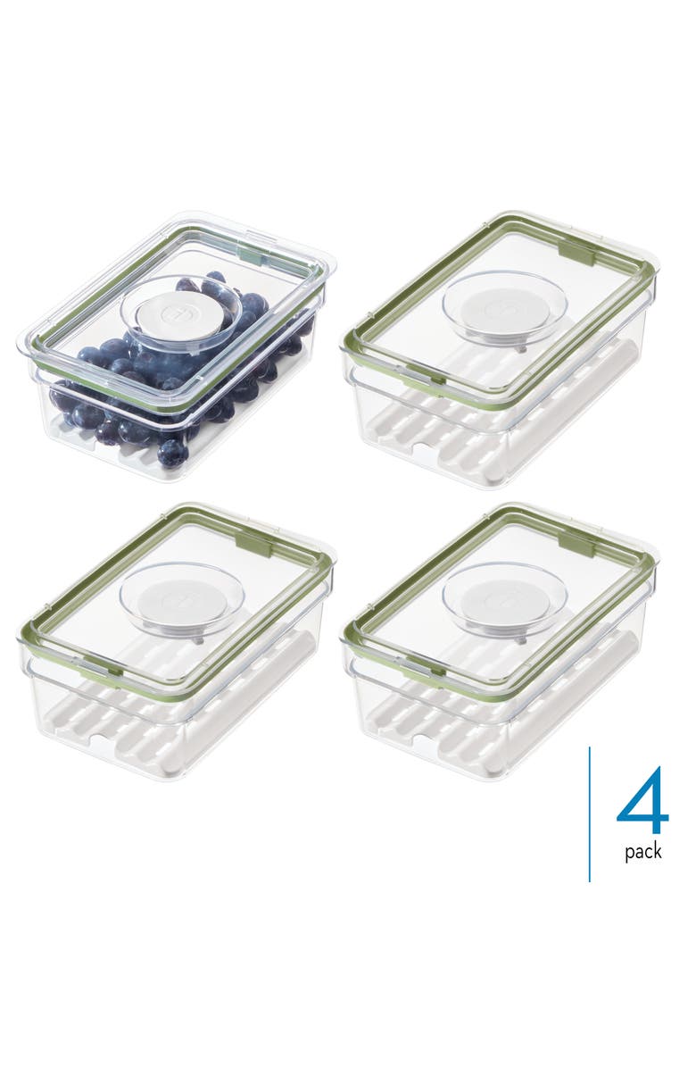 iDesign Medium Fridge Produce Bin with Drainage Tray - Set of 4 - Clear, Alternate, color, Clear