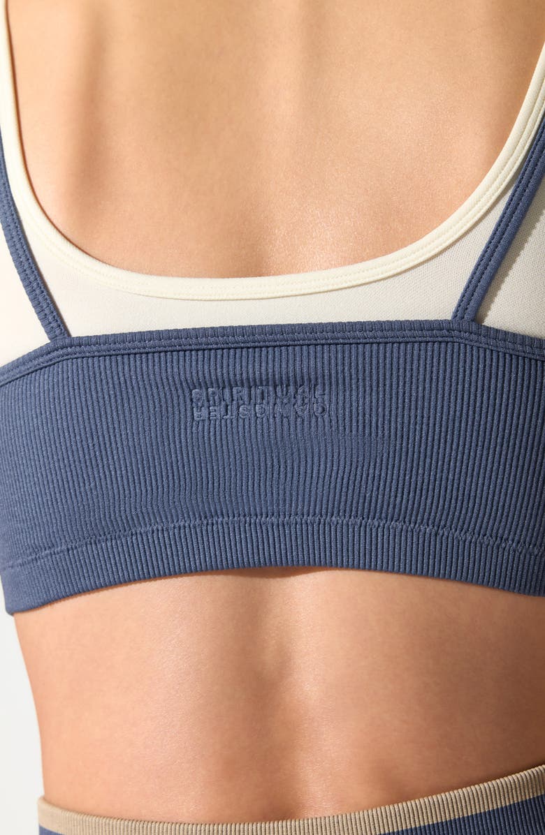 Spiritual Gangster Gemini Longline Sports Bra, Alternate, color, Vintage Indigo