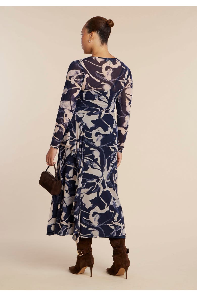 Asym Printed Midi Dress, Alternate, color, INK BLOTCH NAVY