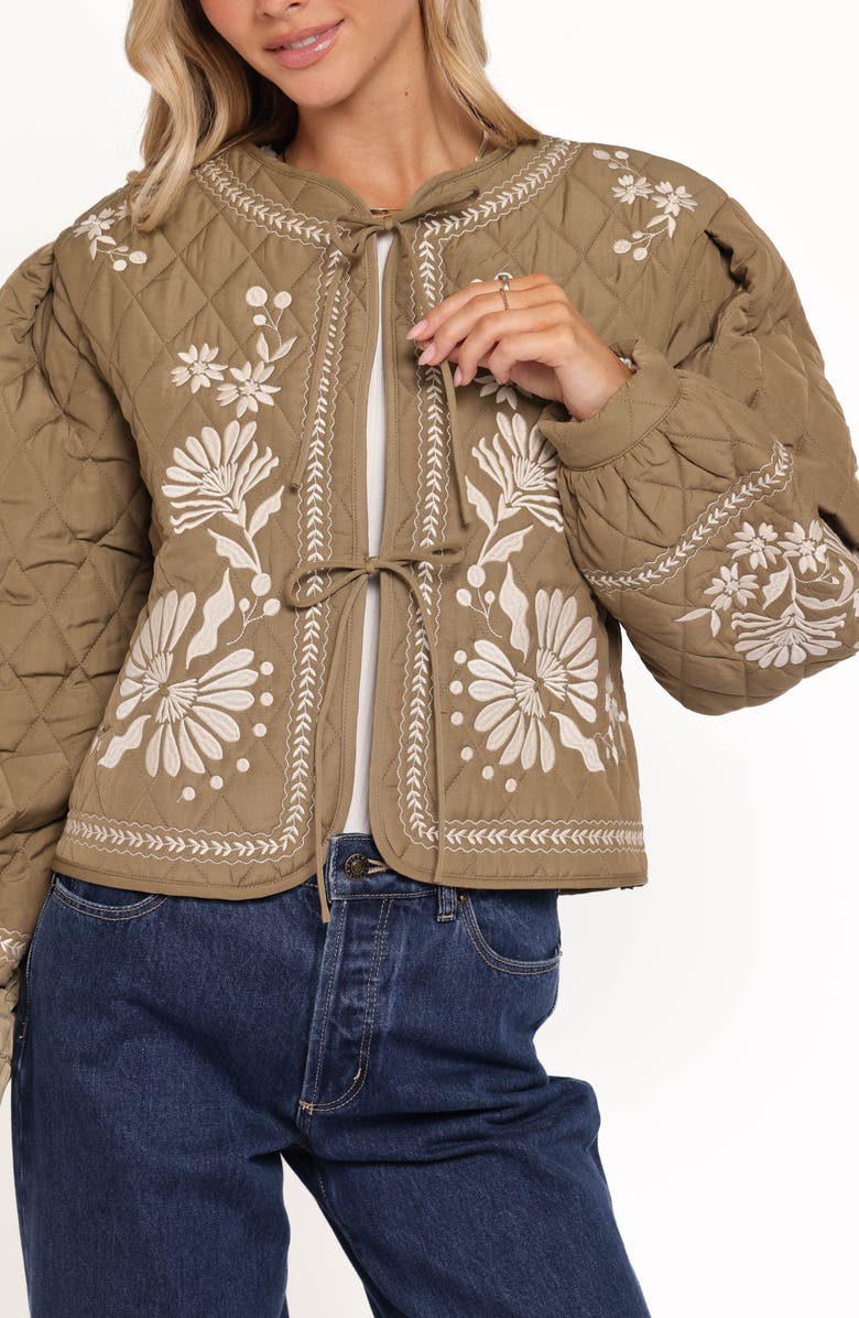 Petal & Pup Vako Floral Quilted Jacket, Alternate, color, Olive