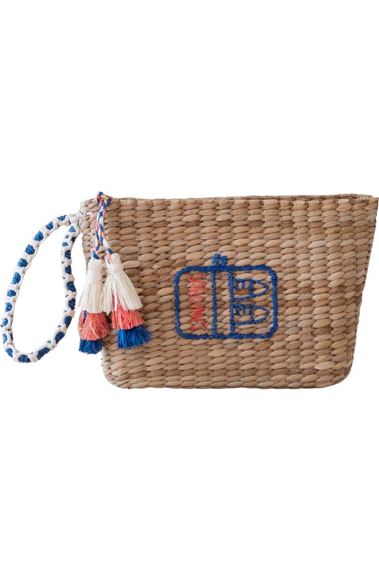 LIKHA Sardine Can Embroidered Straw Pouch, Main, color,