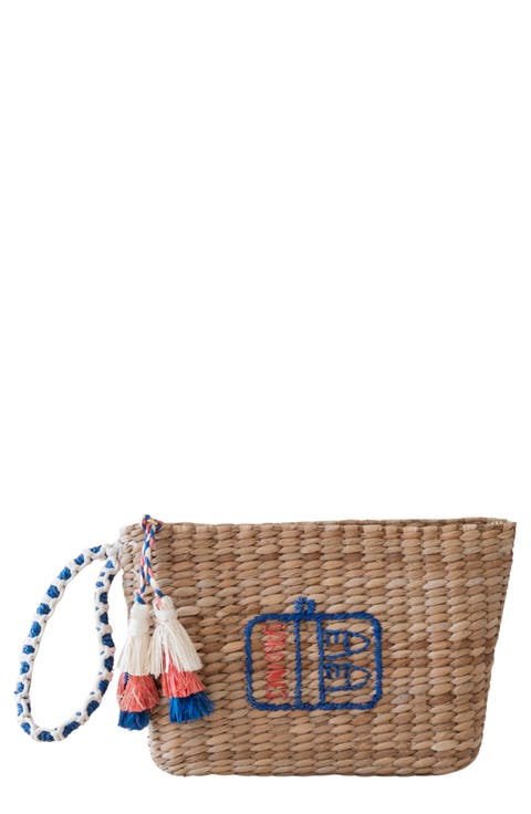 Sardine Can Embroidered Straw Pouch