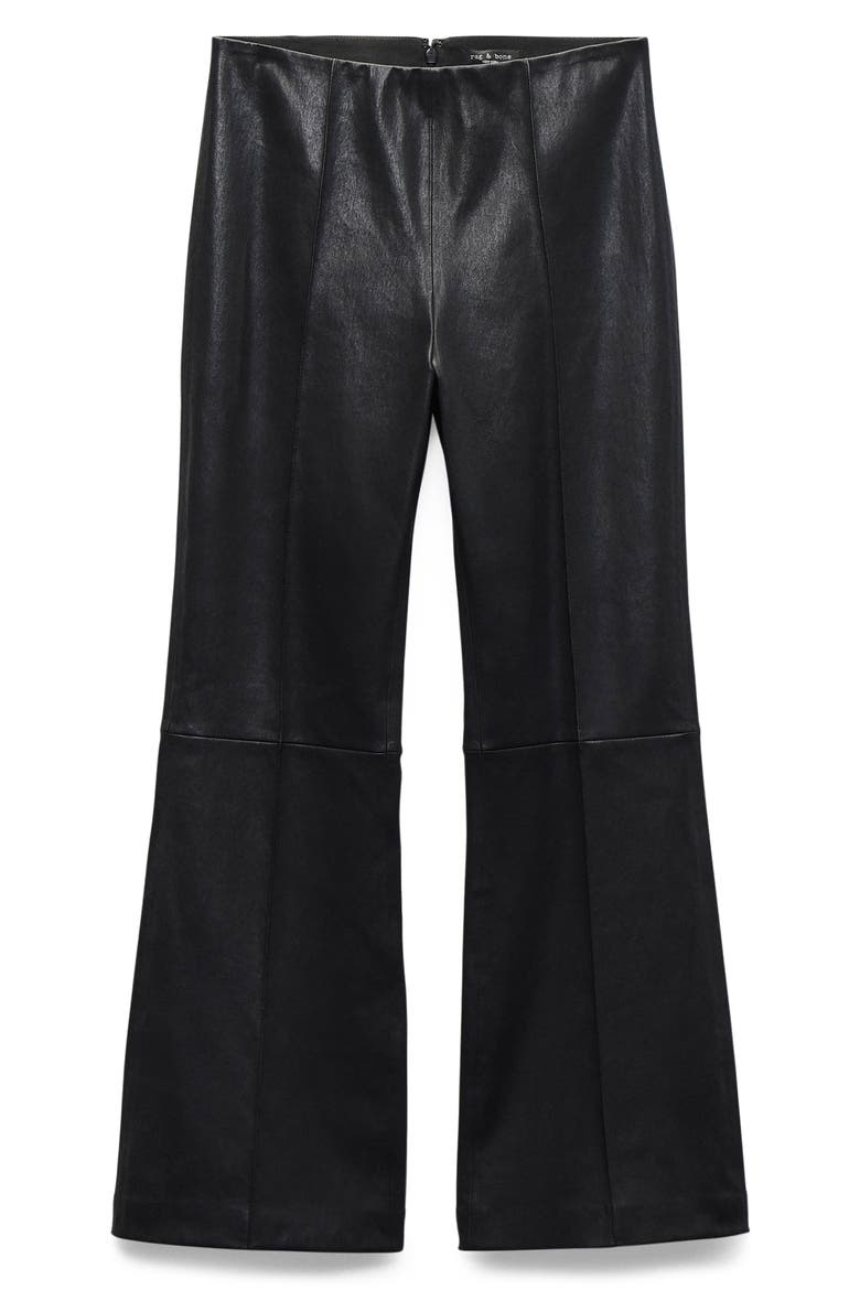 Irina Kick Flare Leather Pants, Alternate, color, BLACK