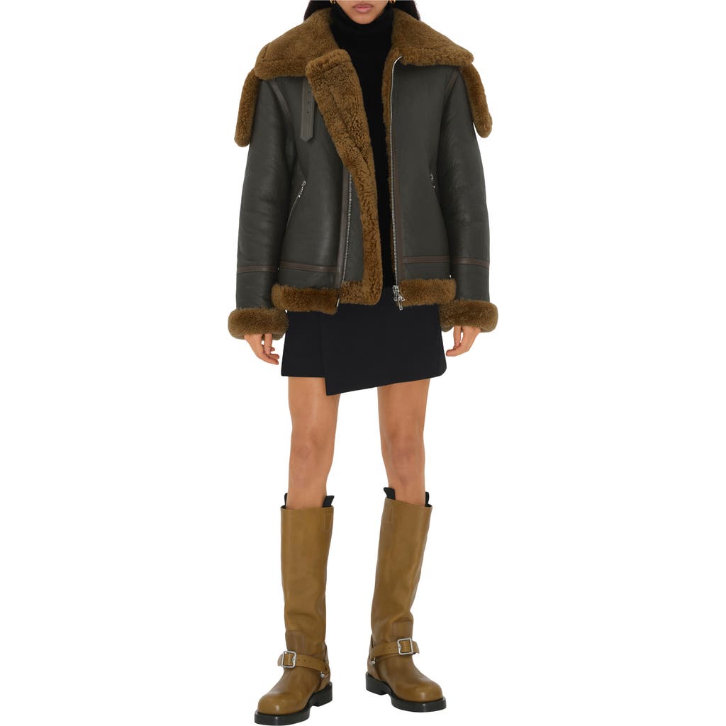 Burberry Shearling Leather Aviator Jacket In Brown