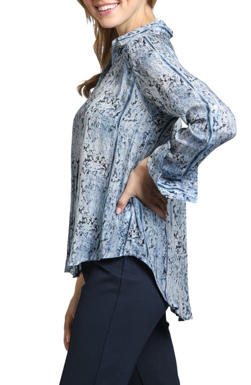 APNY APNY ABSTRACT PRINT ROLL TAB SLEEVE CHIFFON BUTTON-UP SHIRT