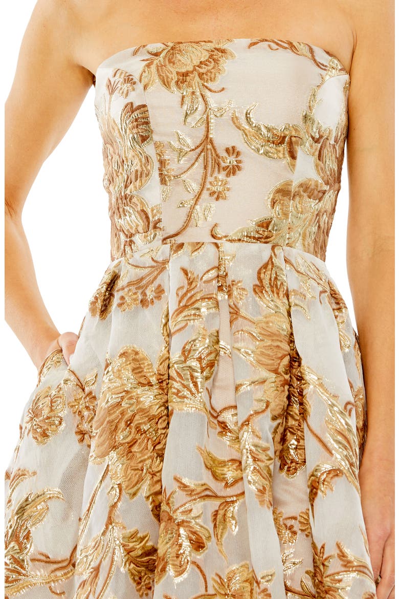 Women's Strapless Brocade Midi Dress with Pockets, Alternate, color, BRONZE/BEIGE