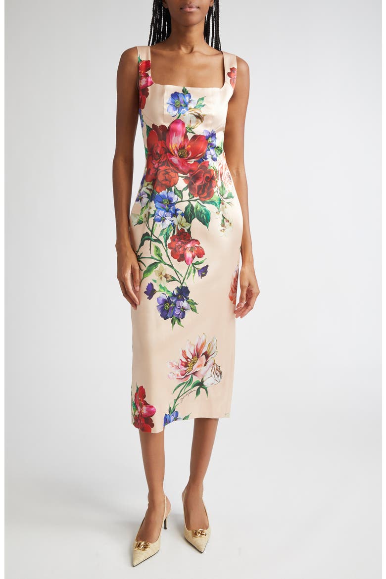 Floral Stretch Satin Sheath Dress with Bra Detail, Main, color, H25PR B.FIORI ANTICHI FNUD