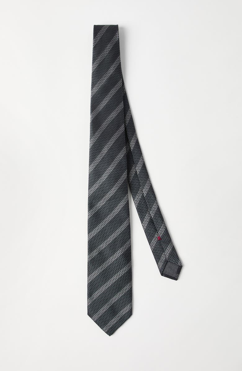 Brunello Cucinelli Striped silk necktie, Alternate, color, Medium Grey