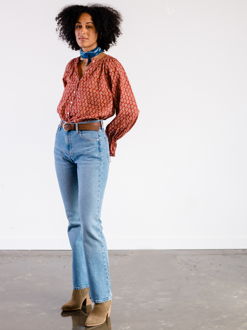 Able Kristen Button Down Blouse In Red Block Print