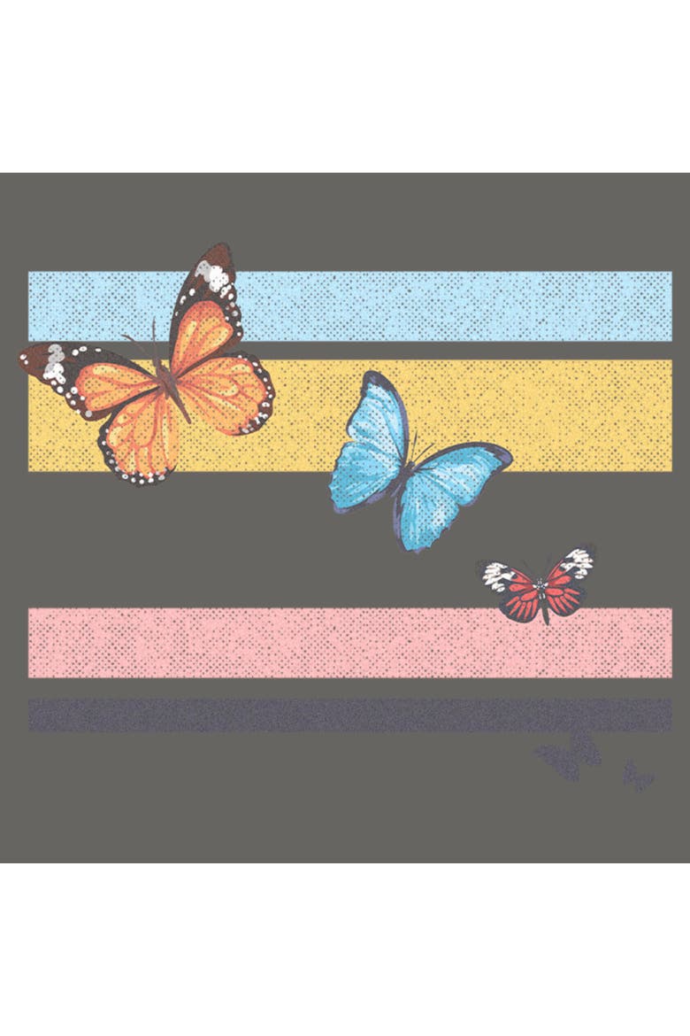 Junior's Lost Gods Distressed Butterfly Flag  Sweatshirt, Alternate, color, Gray Heather