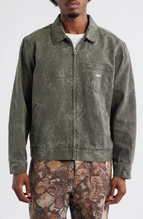 Obey Workman Cotton Denim Zip Jacket In Green