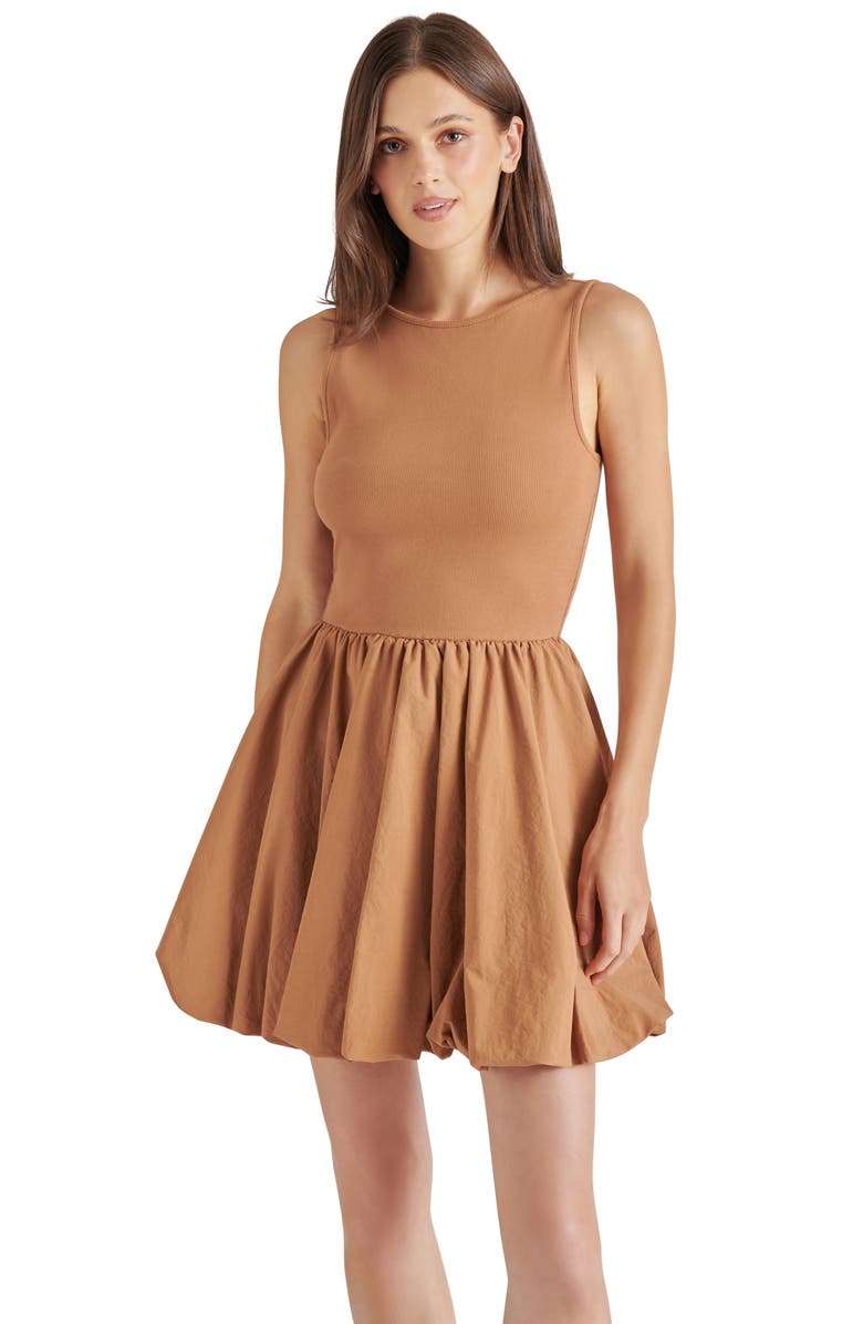Steve Madden Palermo Mixed Media Bubble Hem Dress, Alternate, color, Caramel Cafe