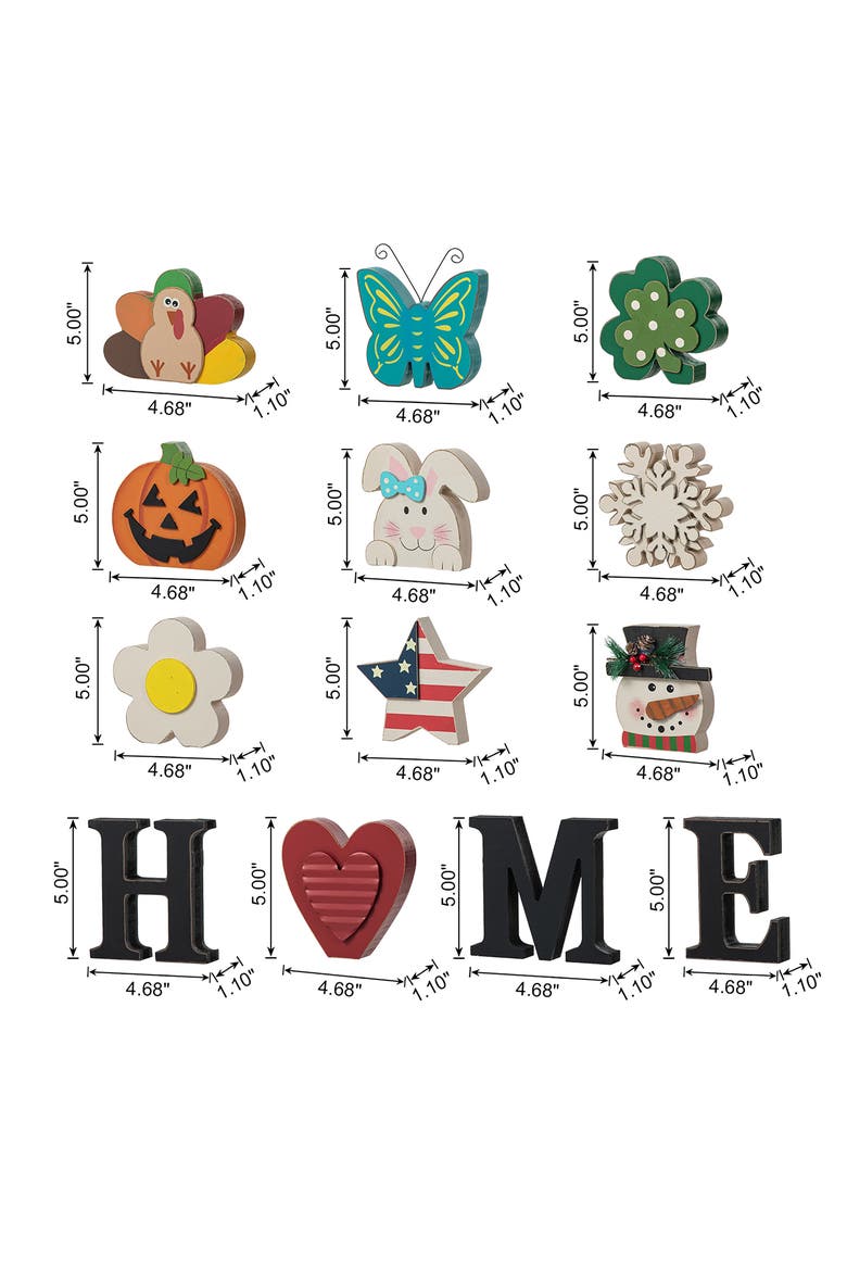 13-Pieces Wooden Interchangeable HOME Tabletop Sign with Seasonal Icons, Alternate, color, Black