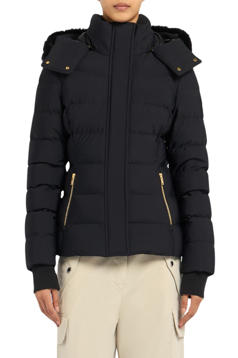 Betta Shearling Trim 800 Fill Power Down Water Repellent Jacket, Main, color, BLACK W BLACK S