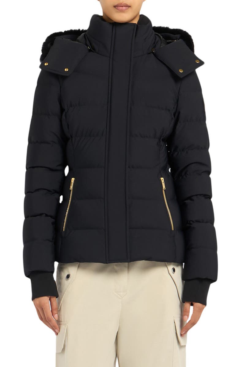 Moose Knuckles Betta Shearling Trim 800 Fill Power Down Water Repellent Jacket, Main, color, Black W Black S