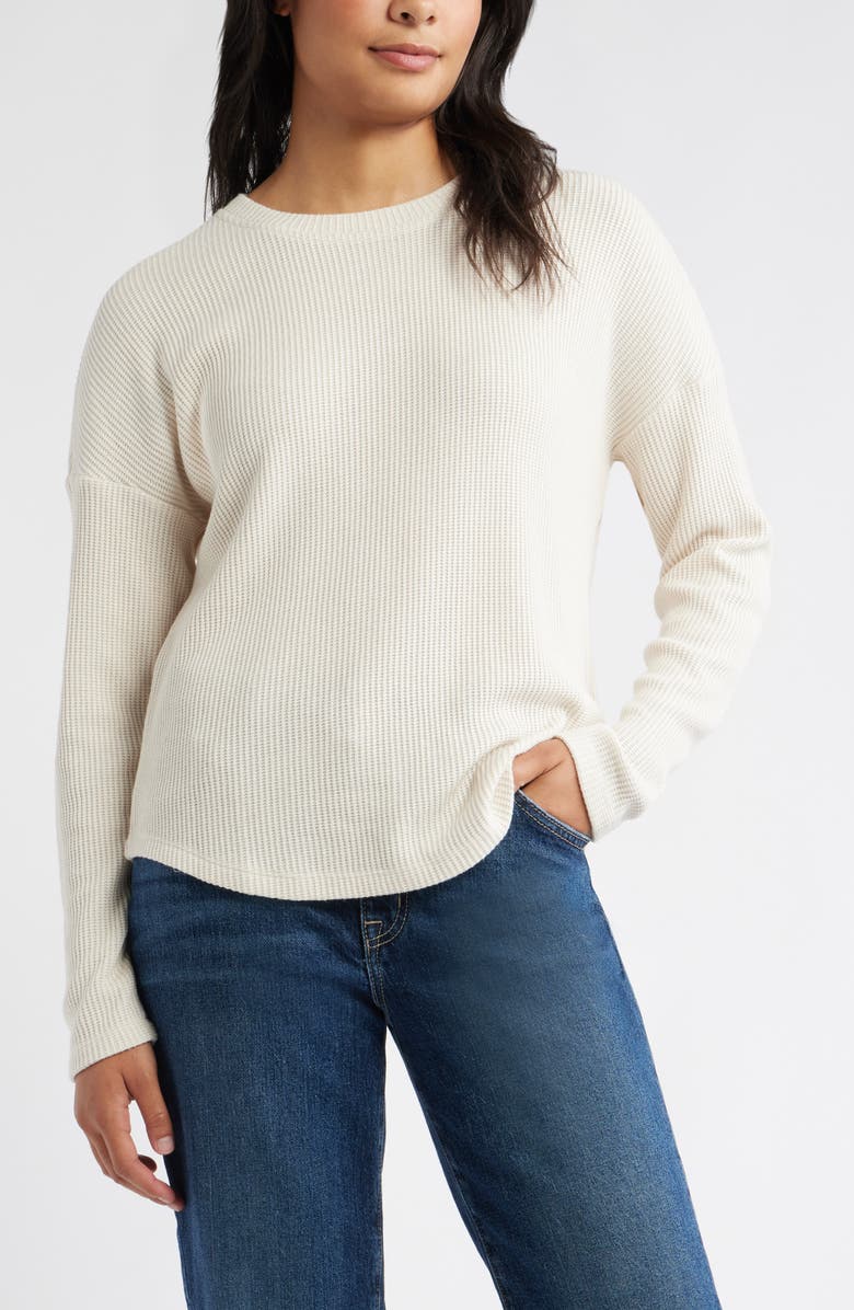 Caslon<sup>®</sup> Long Sleeve Waffle Knit T-Shirt, Main, color, Beige Oatmeal Light Heather