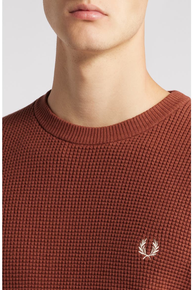 Waffle Stitch Crewneck Sweater, Alternate, color, WHISKEY BROWN