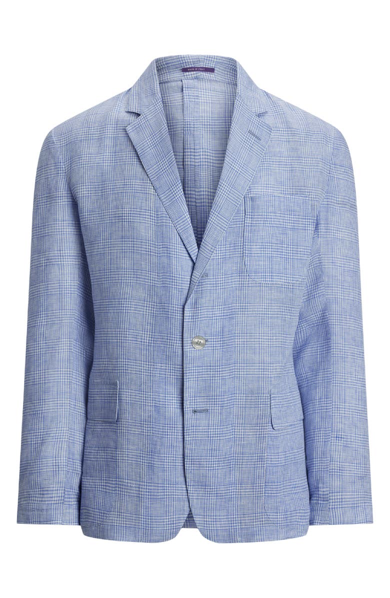 Ralph Lauren Purple Label Glen Check Single Breasted Linen Sport Coat, Alternate, color, Cornflower Blue/ White