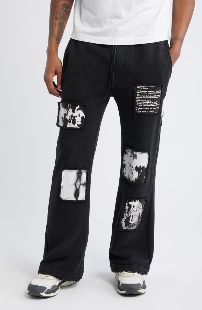 RtA Griffin Vintage Black Wash Wide Leg Sweatpants, Main, color, Vintage Black Digital Patch