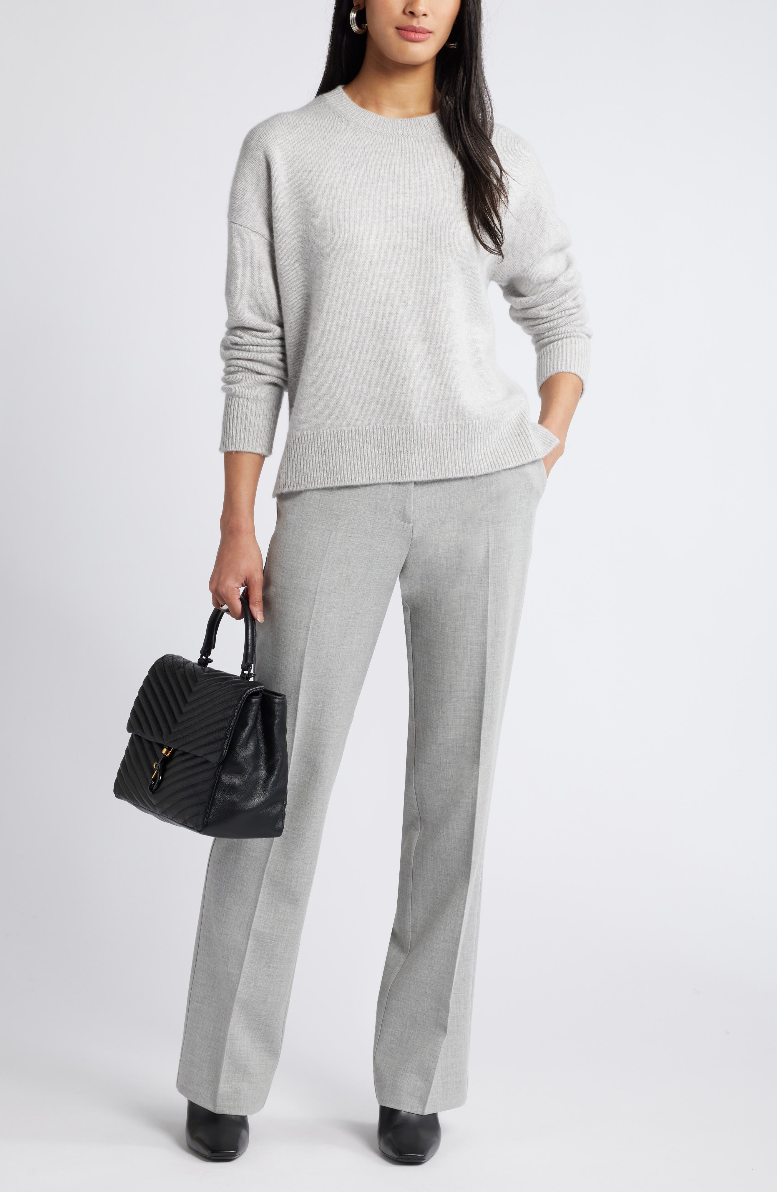 Crewneck Side Slit Wool & Cashmere Sweater - image 2