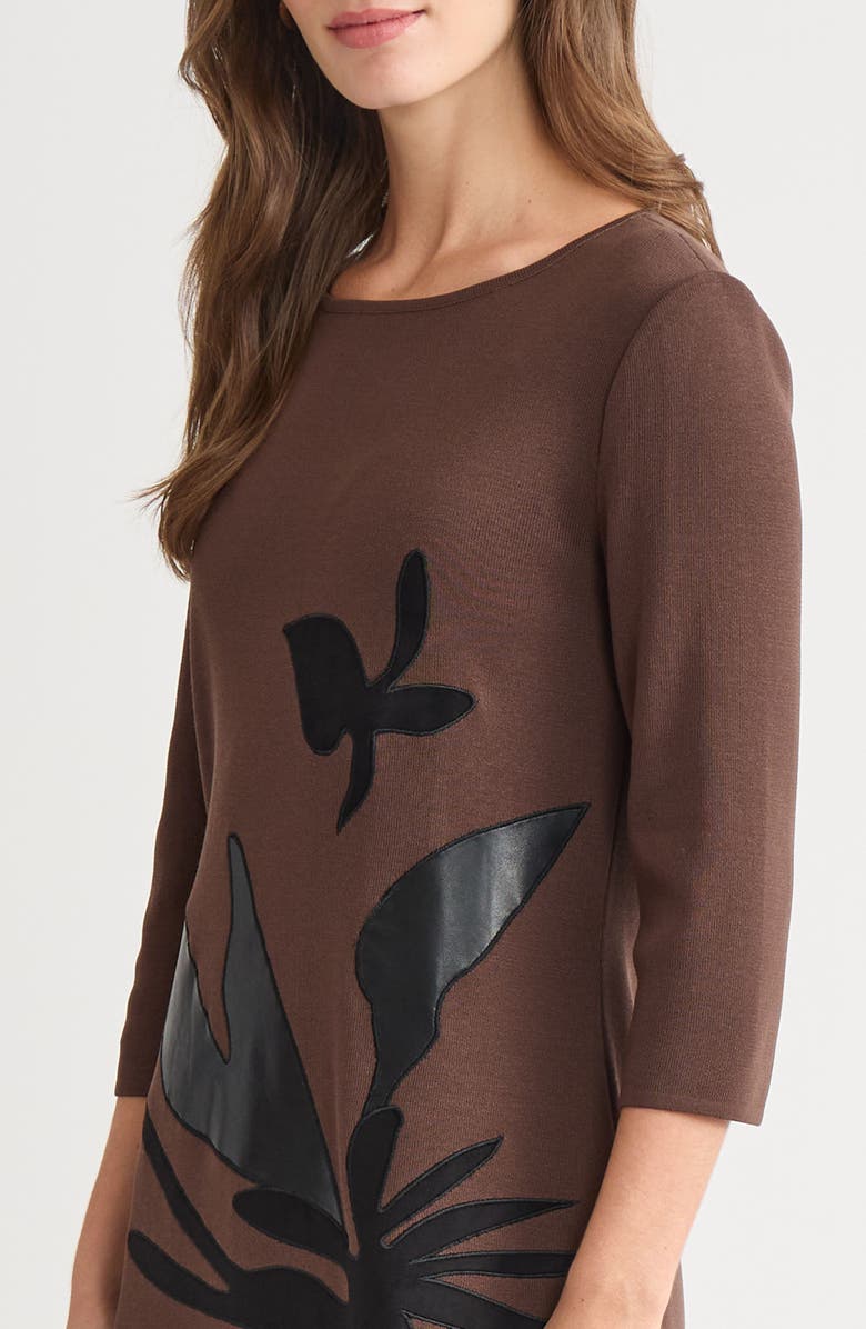 Ming Wang A-Line Botanical Applique Knit Dress, Alternate, color, Dark Umber/Black