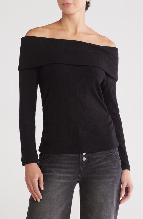 Off Shoulder Side Ruched Knit Top