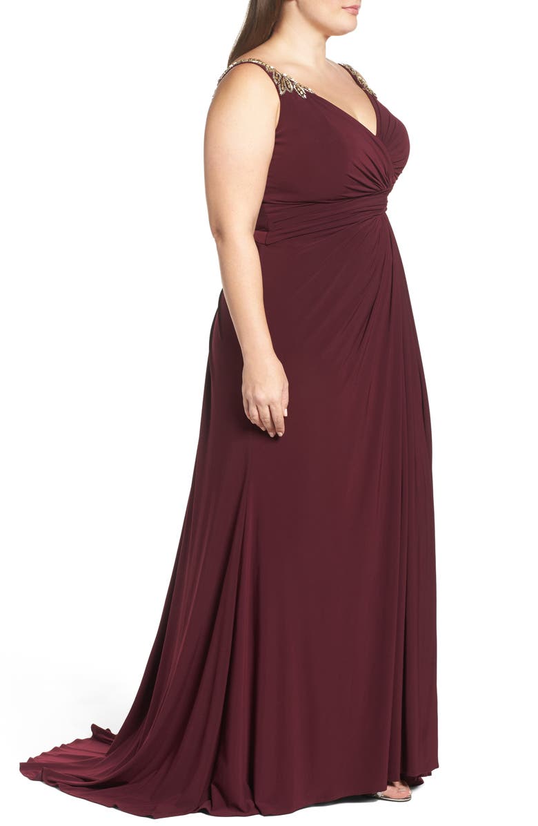 Mac Duggal Embellished Shoulder Jersey Gown, Alternate, color, 