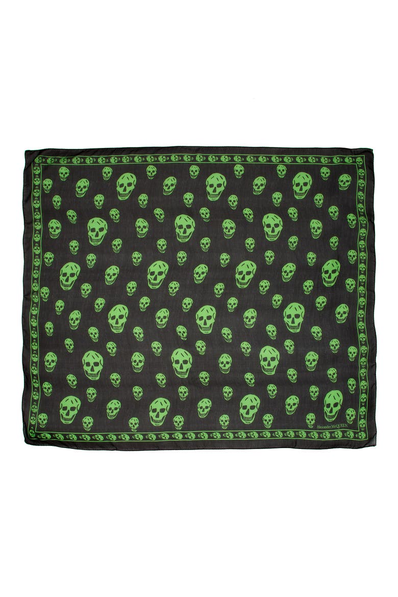 Alexander McQueen Skull Silk Scarf, Main, color, BLACK/ LIGHT GREEN