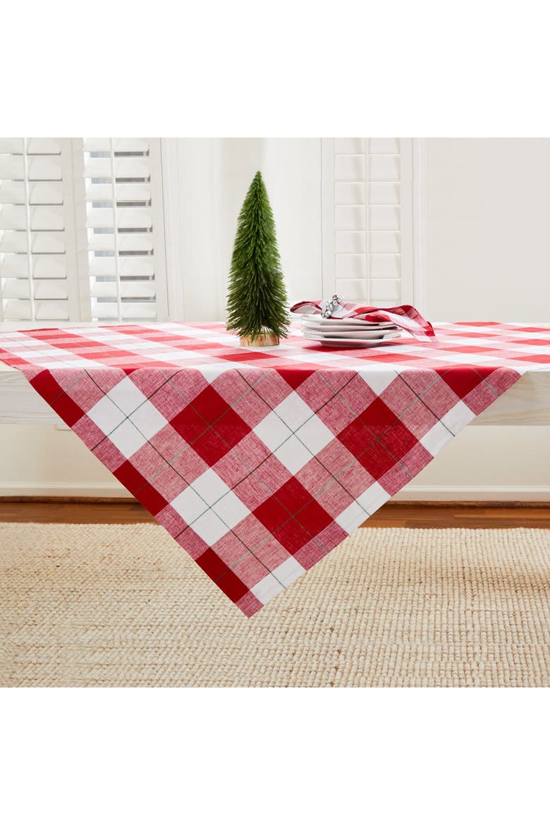 Linen Table Throw 52 x 52 Inch - Very Merry Plaid, Main, color, Very Merry