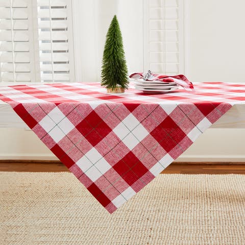 Linen Table Throw - Very Merry Plaid, 52" x 52", 52" x 52"