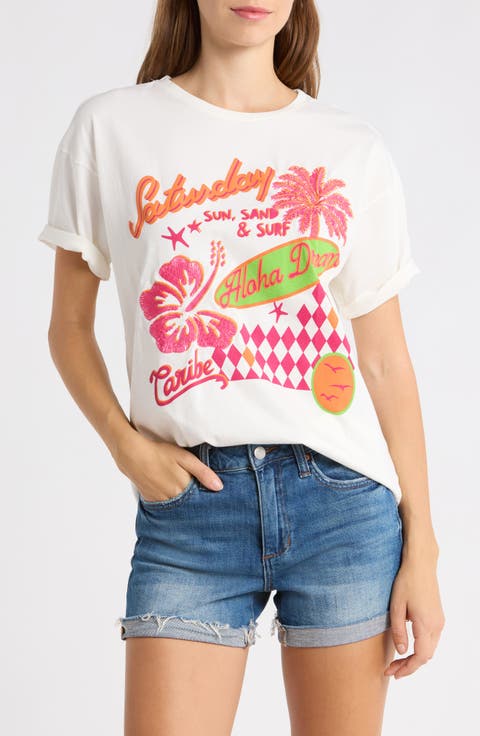Azalea Cotton Graphic Cover-Up T-Shirt