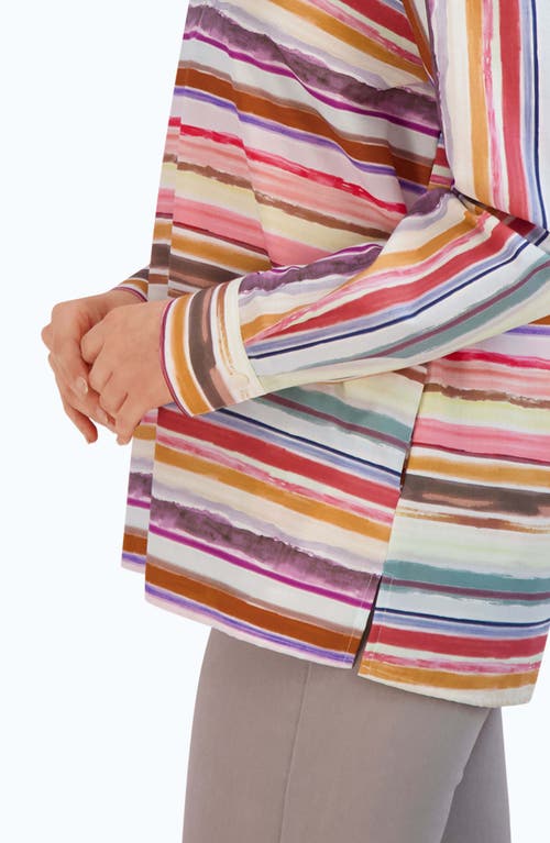 Shop Foxcroft Sophia Watercolor Stripe Cotton Popover Tunic In Multi Stripe