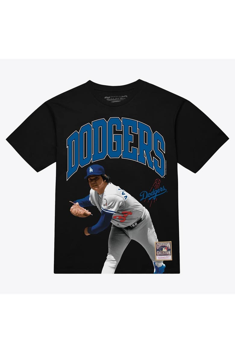 Men's Mitchell & Ness Fernando Valenzuela Black Los Angeles Dodgers Photo Arch Player Graphic T-Shirt, Main, color, Black