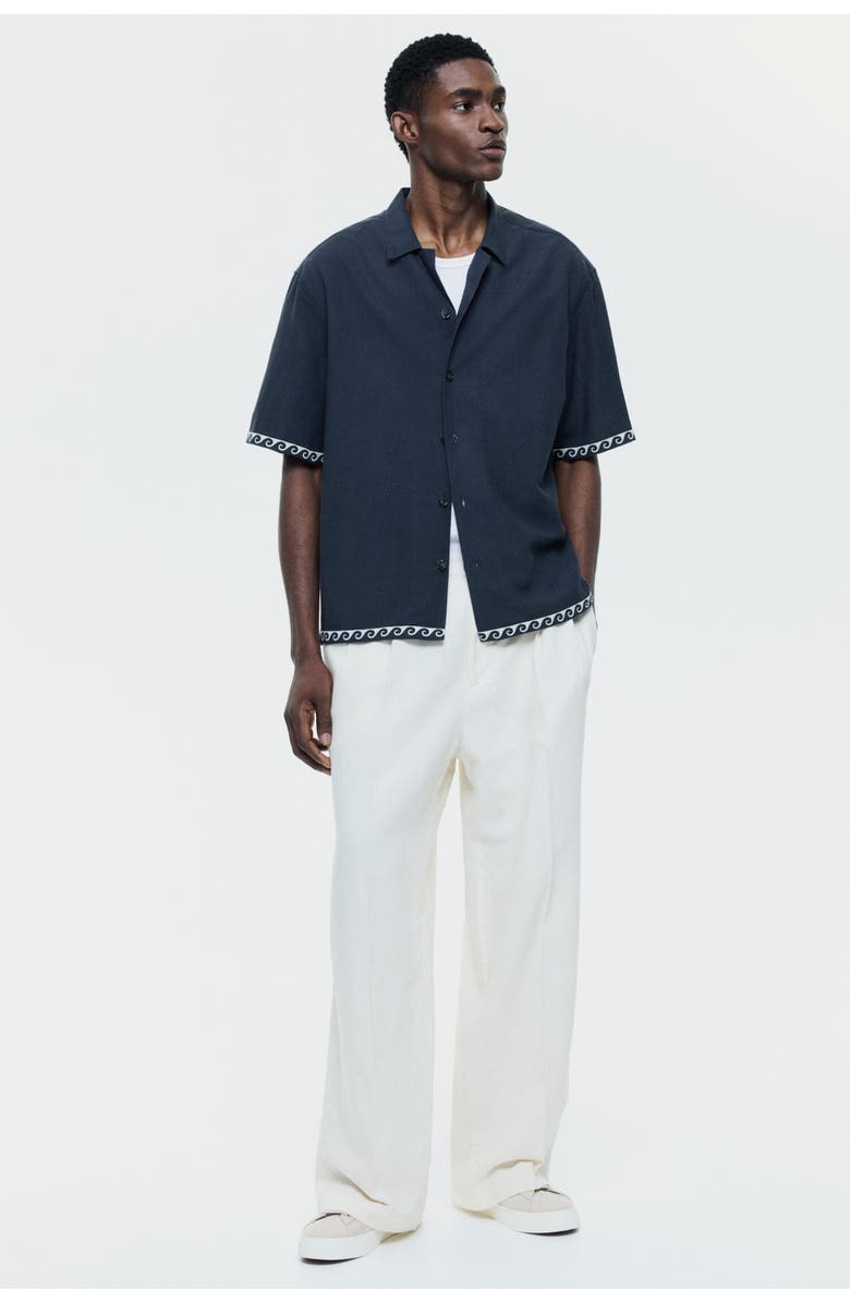 H&M Relaxed-fit cotton resort shirt, Alternate, color, Black/Waves