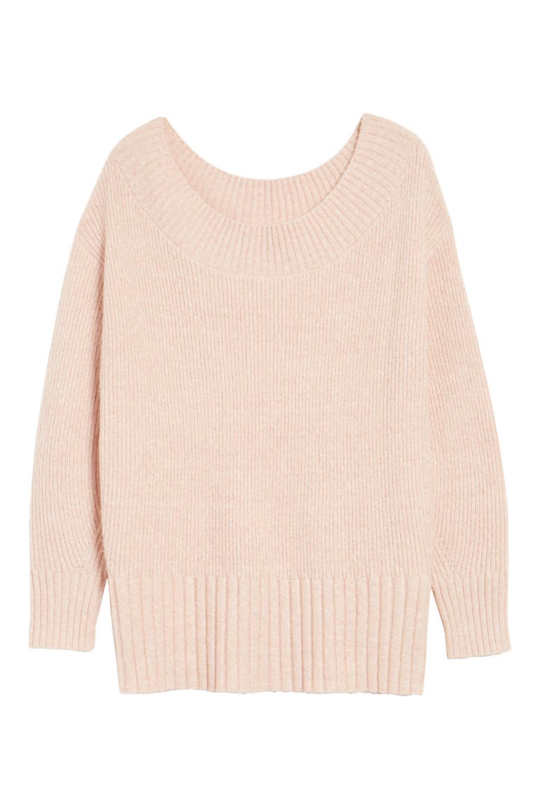 Ribbed Off the Shoulder Sweater, Alternate, color, PINK SMOKE