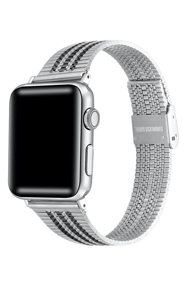 The Posh Tech Eliza Stainless Steel Apple Watch<sup>®</sup> Watchband, Alternate, color, Silver/Black