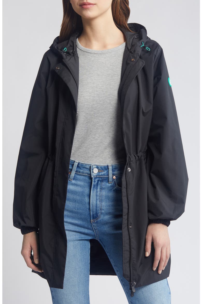 Fleur Water Resistant Hooded Raincoat, Alternate, color, BLACK