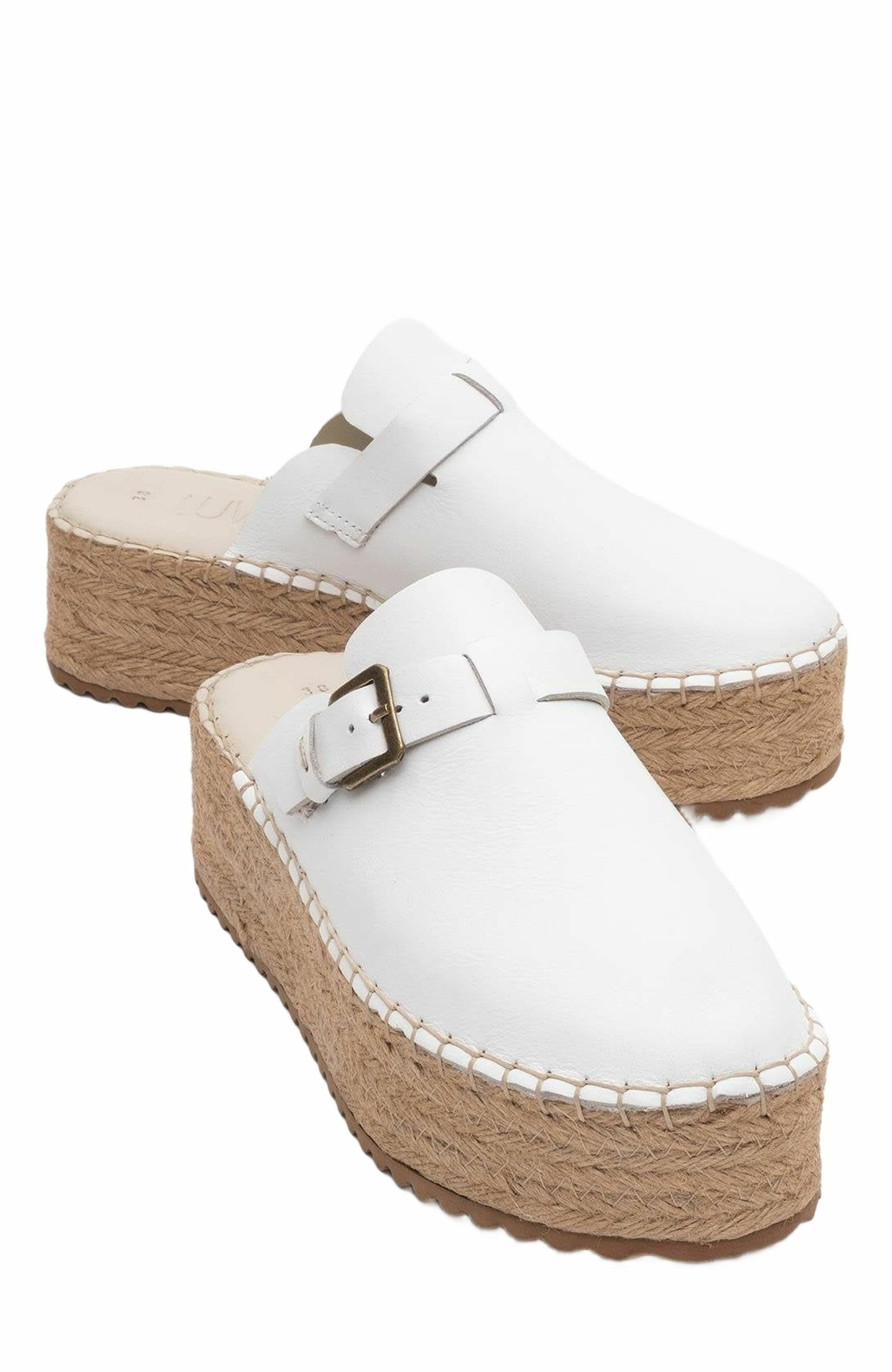 Forever & Always Shoes Novas Leather Platform Espadrille Mule, Main, color, White Leather