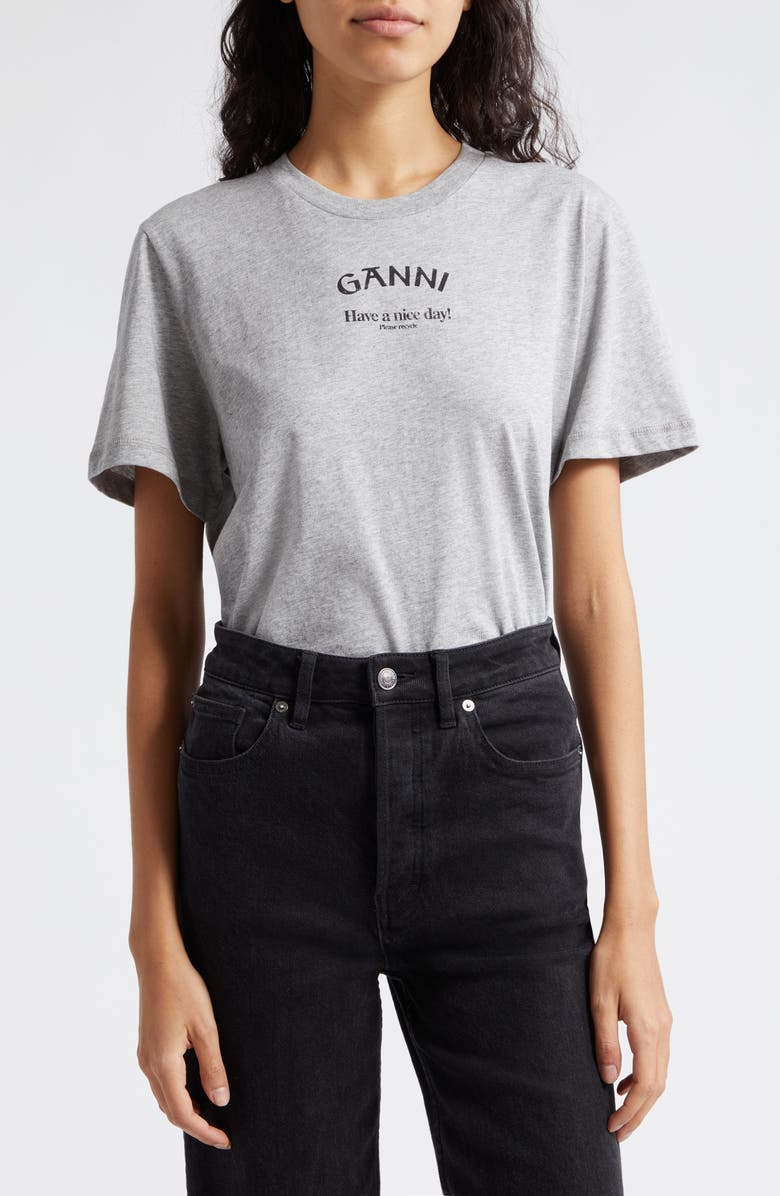 Ganni Organic Cotton Logo Graphic T-Shirt, Main, color, 