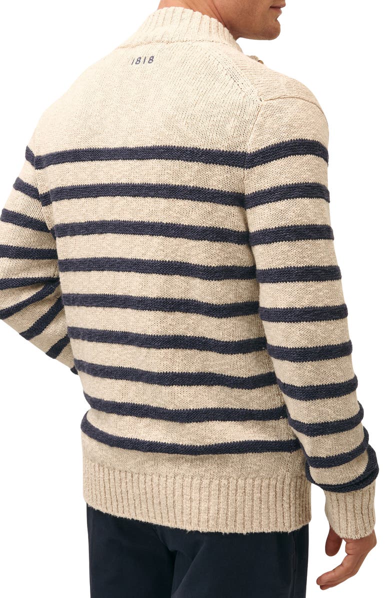 Brooks Brothers Stripe Cotton & Linen Cardigan, Alternate, color, Oat/ Navy
