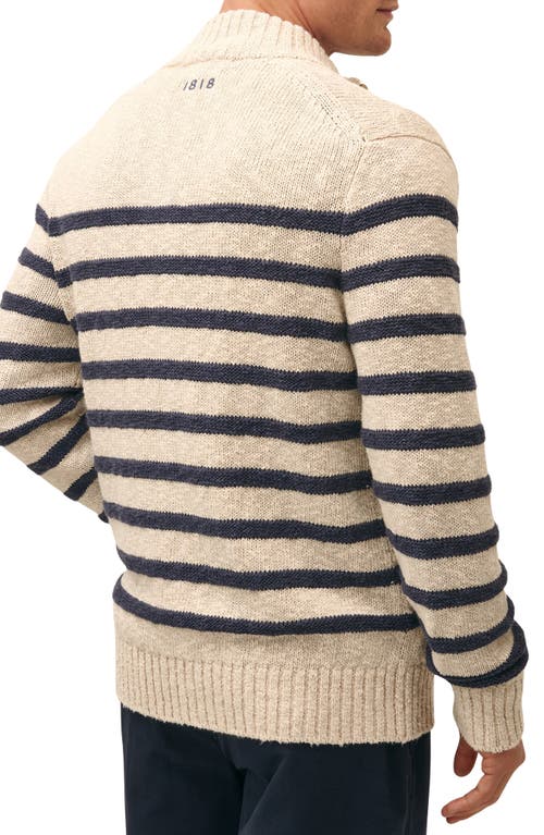 Brooks Brothers Stripe Cotton & Linen Cardigan In Oat/navy