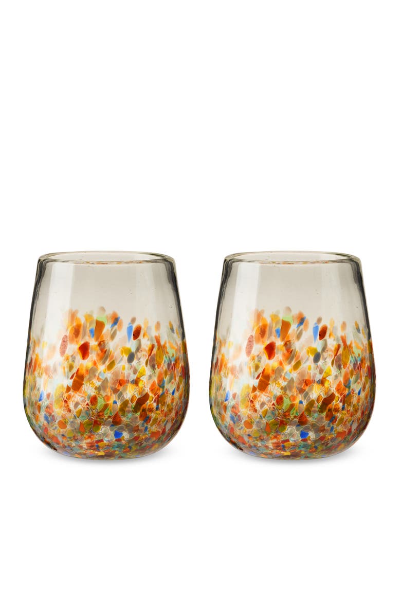 Segunda Vida Artistico Recycled Stemless Wine Glasses Set of 2, Alternate, color, Multicolor