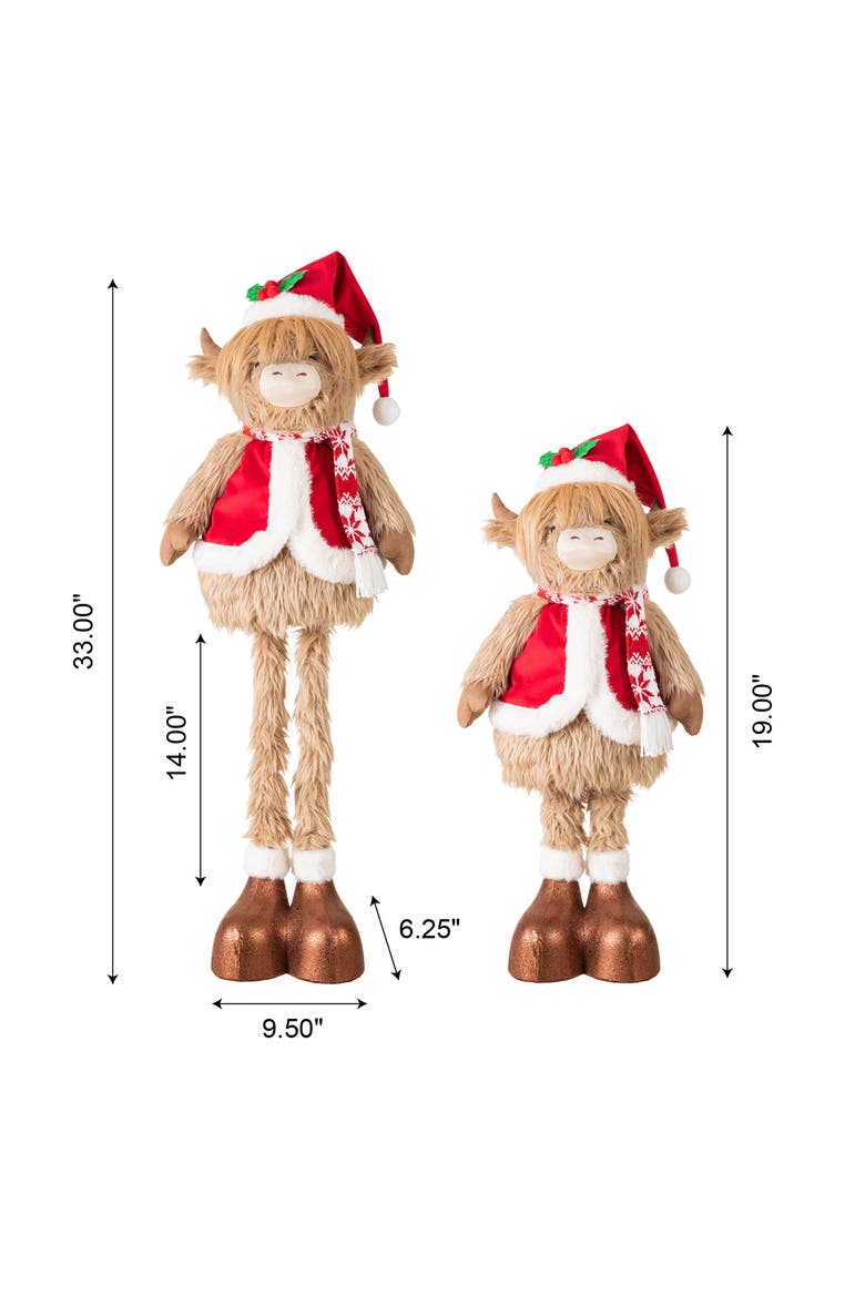Fabric Christmas Highland Cow with Telescoped Legs Standing Decor, Alternate, color, Red